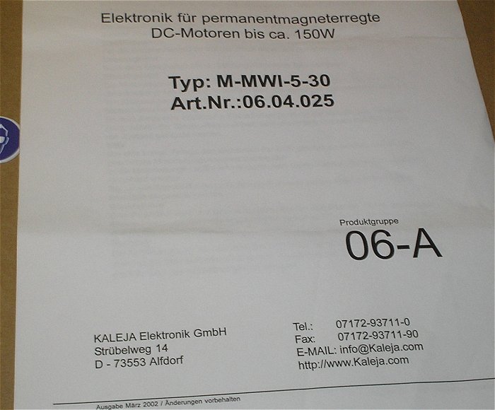 hq2 Motorsteuerung 24V Volt DC max 150W Kaleja M-MWI-5-30 06.04.025