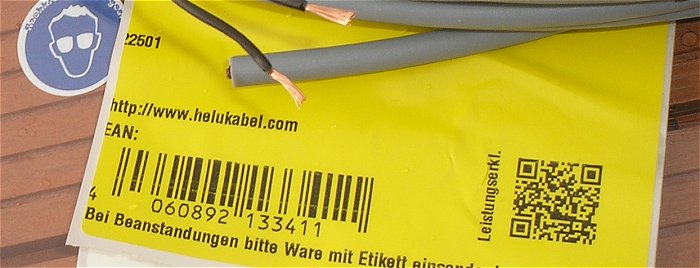 hq4 20m Rundkabel Leitung 2x0,5 mm² Helukabel Multiflex 512 PUR grau  EAN 4060892133411