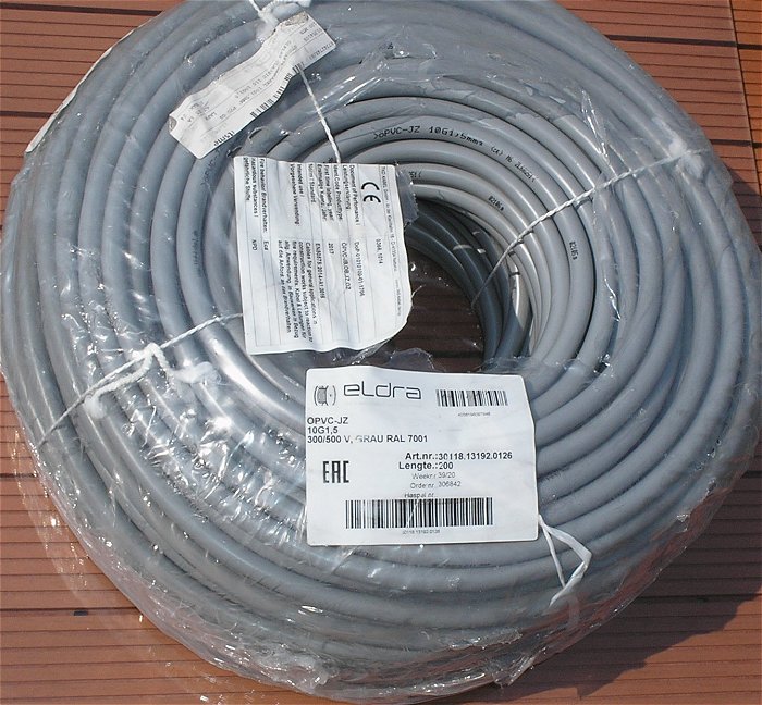 hq 1m Meter Leitung grau 9adrig + PE 10 x 1,5mm² Eldra ÖPVC-JZ 10G1,5 EAN 4056196097948