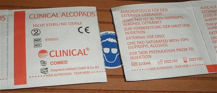 hq1 100 Stück Alkoholtupfer einzeln vp.Isopropyl Reinigungspads Clinical Alcopads 856055 