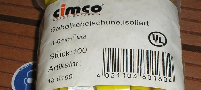 hq2 100x Kabelschuh Gabelkabelschuhe 4-6mm² M4 gelb Cimco 180160 EAN 4021103801604