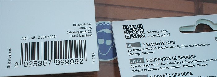 hq5 2 Stück Universal Klemmträger für Dreh- und Kippfenster Rollo 2530799  EAN 2025307999992