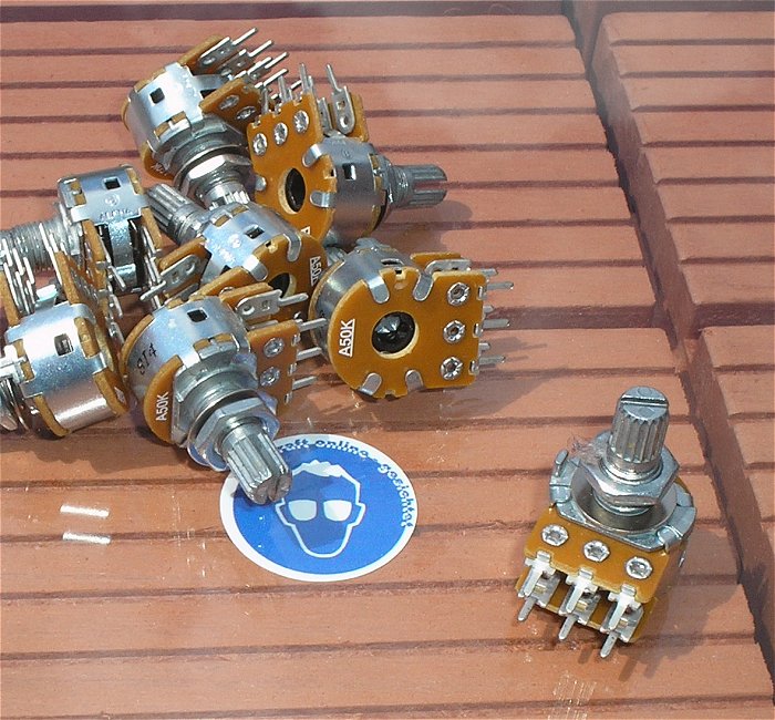 hq 7 Stück Poti Potentiometer Stereo A50K A 50K 50 kOhm + 1 Stück ohne Verschraubung