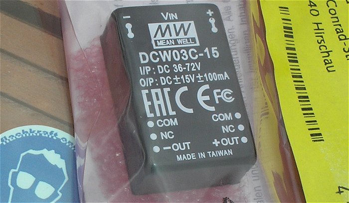 hq2 DC DC Wandler Converter 15V Volt 100mA MW Mean Well DCW03C-15 EAN 4021087005920