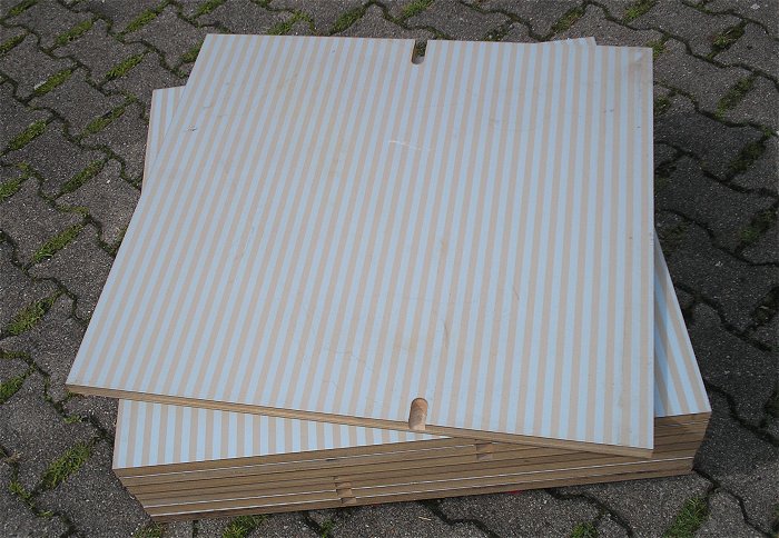 hq1 Holzplatte Multiplex 25mm ca 73x69cm Dekor beidseitig gestreift mit 2 Fräsungen 