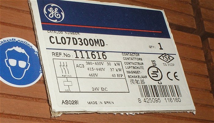 hq5 Leistungsschütz 24V DC 3S 30kW GE General Electric CL07D300M 111616 EAN 8425095116160